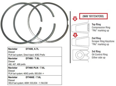 ANILLOS 1-PISTON NAVISTAR DT 466 ANT 1993 Y NGD 408,466 (94-99)  FP