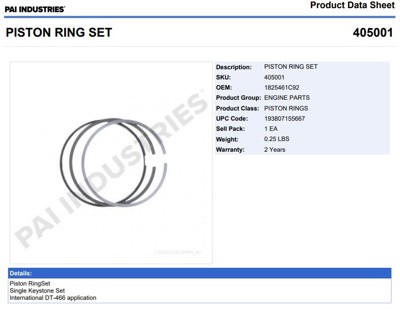 ANILLOS 405001 1-PISTON NAVISTAR 466 NGD MEC/ELEC.(94-03) PAI