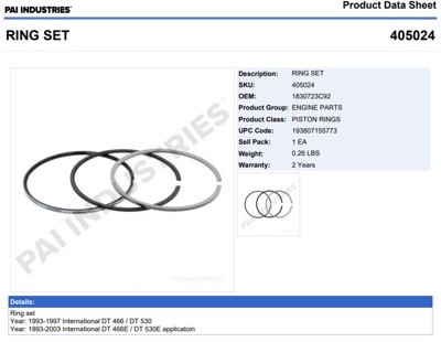 ANILLOS 405024 1-PISTON NAVISTAR DT 466,530 NGD (94-03) PAI
