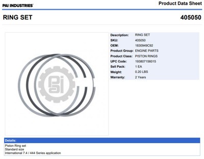 ANILLOS 405050 1-PISTON NAVISTAR 7.3E (444E) 94-03 PAI