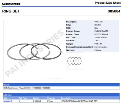 ANILLOS 305004 1-PISTON CAT C15 (SERIE MBN) PAI
