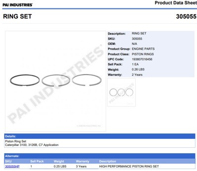 ANILLOS 305055 1-PISTON CAT 3126 3126E 3126B C7 1979386 1979277 1979354 PAI