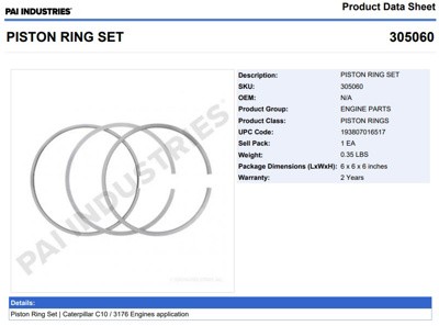 ANILLOS 305060 1-PISTON CAT C-10 1095318, 1095319, 4P1659