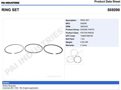 ANILLOS 505090 1-PISTON SERIE C, ISC PAI