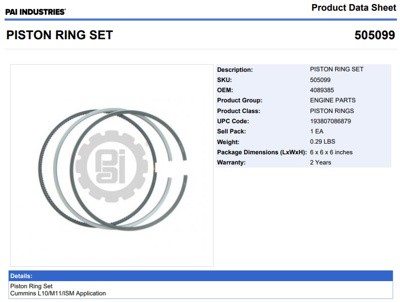 ANILLOS 505099 1-PISTON CUMMINS ISM C/EGR PAI